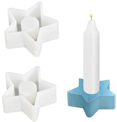 Silikonform Kerzenhalter, 2 Stück Halloween Gießform Kerzenhalter DIY Silikon Kerzenformen, Harz Epoxid Stabkerzenhalter Silikonform für DIY Kerzenständer (Sterne)