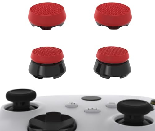PlayVital Thumbs Pro ARMOR Thumbstick Extender for Xbox Core Controller, for Xbox Series X/S Controller, Joystick Caps for Xbox One Controller - 2 High Raise and 2 Mid Raise Dome - Scarlet Red & Black