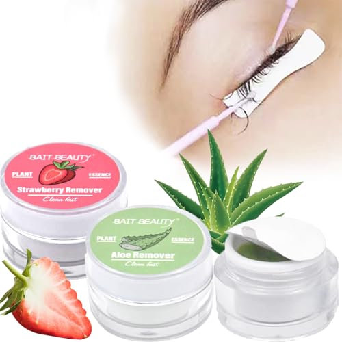 Eyelash Extension Remover,2PCS Eyelash Remover Low-Irritation Cream for Sensitive Skin Lash Removal Cream Quick Glue Remover for Lash Extensions Fast Dissolution Eyelash Remover for Aloe & Strawberry