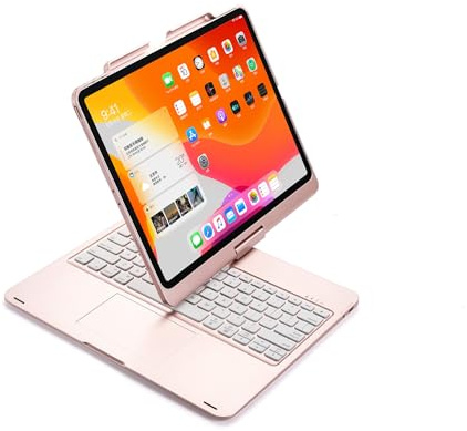 Funda con Teclado para iPad Pro 12,9 Pulgadas 2022 (para 12,9 Pulgadas De 6.ª/5.ª/4.ª/3.ª Generación) Funda Giratoria Inalámbrica con Portalápices, Trackpad Multitáctil, Retroiluminado,Rosado