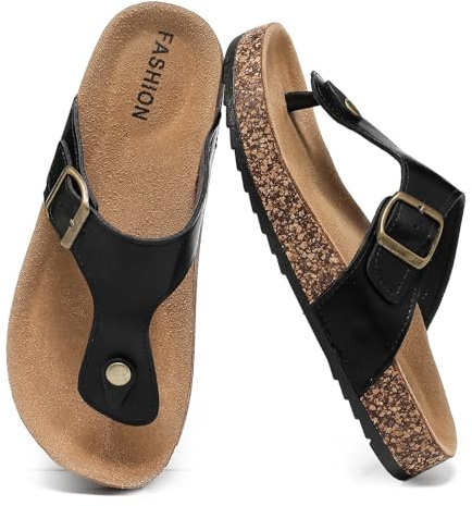 zaxunai flip flops kvinnor män tåseparator med fotbädd i kork bekväma lätta lädersandaler pantoletter med sommar för unisex vuxna, svart, 41 EU