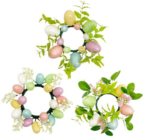 3 Piezas Anillos de Velas, Coronas de Velas de Huevo de Pascua Artificial para Pilares, Pequeña Corona de Velas