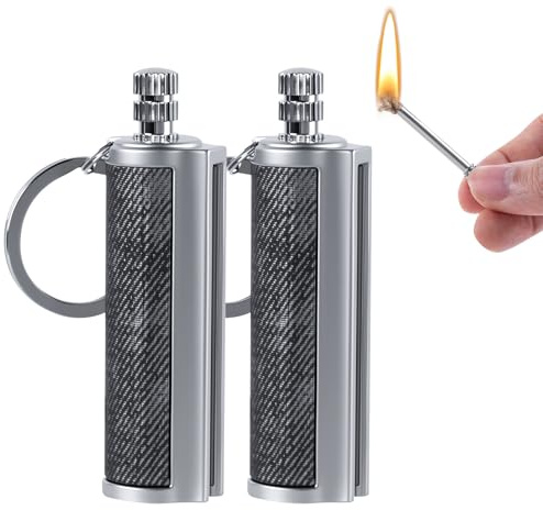Ultraray Benzinfeuerzeug (2er-Pack), Ewiges Streichholz mit Schlüsselanhänger, Benzin Feuerzeug Outdoor Survival, Unique Coole Feuerzeuge, Geschenke für Männer (Verkauft ohne Benzin)