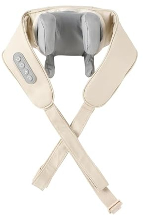 Azarton OrthoLeben RelaxProO Nackenmassagegerät mit Wärmefunktion, Kabellos, Shiatsu-Massage, Einstellbare Intensität, Ergonomisch für Schmerzlinderung (Beige)