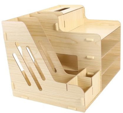CIYODO Organizador Escritorio Madera Natural con Extraíbles para Archivos y Documentos Estante Almacenamiento Multifuncional para Oficina Estudio y Hogar