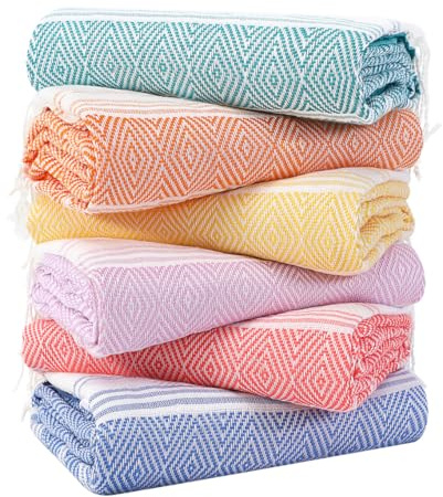 Genovega 6 Packs Oversized Turkish Beach Towels Set Bulk 74x38 Extra Large Quick Dry Sand Free Light Swim Bath Camping Pool Towel Travel Blanket Essentials Cruise Accessories Adult Vacation Stuff