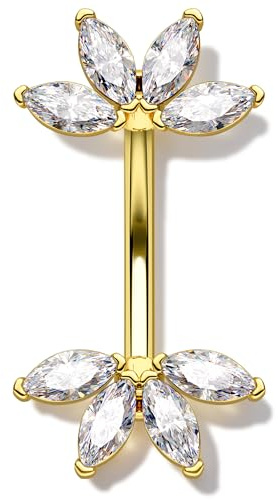 OUFER Lotus Piercing Rook 16G Acier Chirurgical Piercing Sourcil CZ Transparent Or Boucle d'oreille Cartilage Helix Tragus Barbell Courbé 6mm Labret Vertical pour Femmes