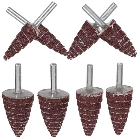 SECFOU Kit Mole Abrasive Lamellari Coniche 8 Pezzi 6mm Gambo, Ruote Lamellari Abrasive Assortite per Smerigliatrice Elettrica, Levigatura Metallo Legno Plastica, Accessori Utensili