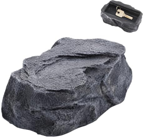 Fake Rock Key Hider Outside Waterproof, Hidden Storage Safe Box for Garden Yard, Realistic Stone Design Spare Key Holder Compatible with Most Keys