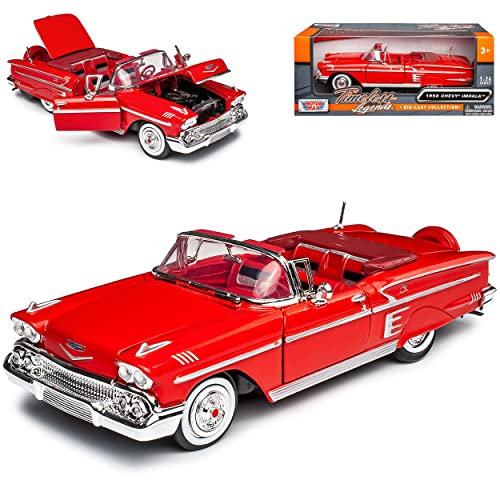 Motormax Chevrolet Chevy Impala Cabrio Rot Offen 1958 Oldtimer 1/24 Modell Auto