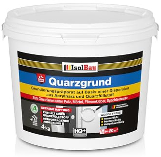 Isolbau Quarzgrund – 4 kg Grundierung für Beton & Holz, Fliesen, Keramik, Fassadenputz - Putzgrund, Fliese auf Fliese, Betongrund, Holzgrund - Wasserdicht, frostbeständig, für innen & außen
