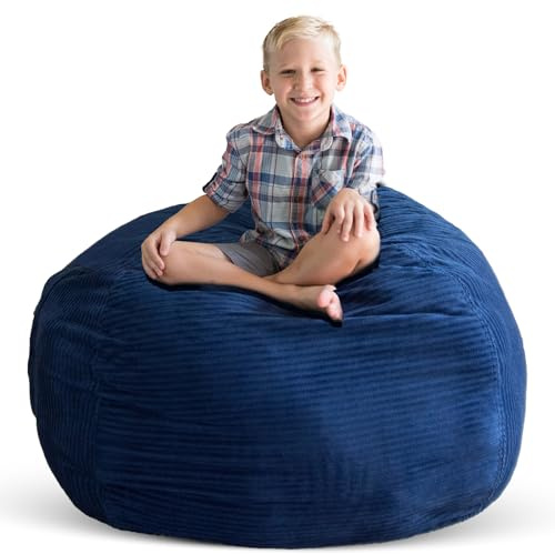 Creative QT Stuff ’n Sit Extra Large 38’’ Bean Bag Storage Cover for Stuffed Animals & Toys, Giant Beanbag Chair for Kids Ages 3-14, Bedroom Organizer, Royal Blue Corduroy