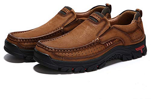 Läder För Män Bekväma Fritidsskor För Vandring Utomhus Andningsbara Fashionabla Bärbara Körskor Slip On Läderskor Brun 45 EU