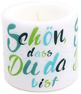 Serviettenshop Vela redonda azul verde | Bella dass Du da bist | cumpleaños, comienzo escolar, comunión, confirmación bautizo | Ø 8 cm | Altura 7,5 cm