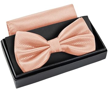 Massi Morino Fliege Lachs mit Einstecktuch für Herren Set - Anzug Herrenfliege zur Hochzeit - Verstellbare Schleife in Rosa