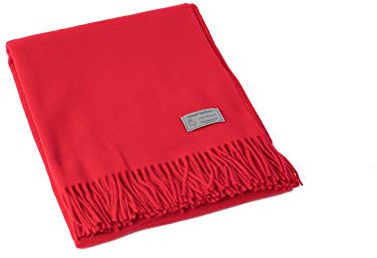 Ritter Decken 130 x 180 cm Wolldecke „Luzern“ rot 100% Merino Schurwolle – Geeignet als Plaid, Kuscheldecke, Sofadecke und Bett. Hochwertige Wohndecke mit Fransen
