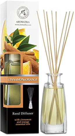 Reed Diffuser Cinnamon & Orange 100ml - Room Diffuser with Cinnamon and Orange Essential Oils - Fragrance Diffuser with Rattan Sticks - Christmas Scent - Scented Diffusers - Home Fragrance