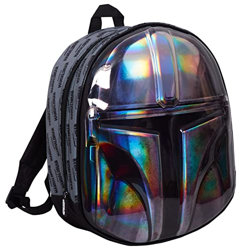 The Mandalorian hjälm väska officiell Star Wars 3D metallisk ryggsäck för barn skola ryggsäck lunchväska, SILVER, en storlek