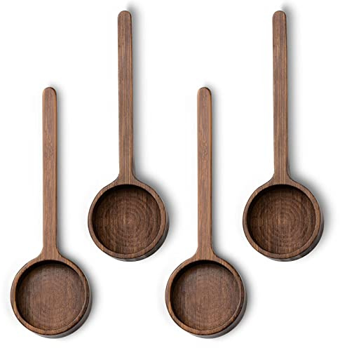 FLYPOKER Wooden Coffee Scoop - 4 Pcs Brown, 10g Capacity, Bamboo Material, Long Handle for Jars and Containers