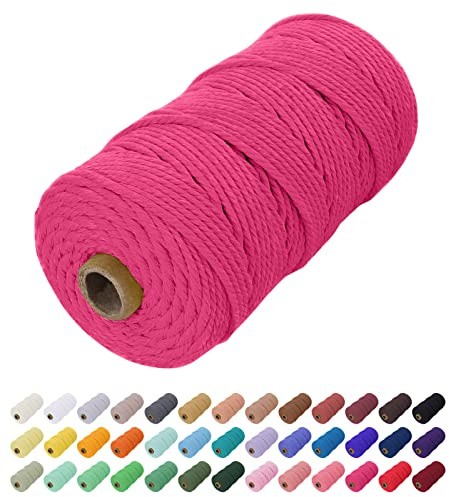 Uiopa Makramee Garn 2mm x 200m, Baumwollkordel Farbig Baumwollgarn Geflochten Baumwollseil, Natürliche Baumwollschnur für Wandbehang, Vorhang, Traumfänger, Hängepflanze, Deko (Rosenrot)