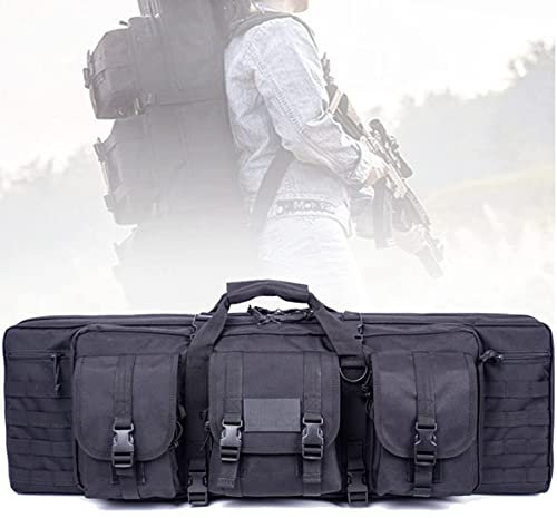Doppel-Waffentasche 95/105/118/140 cm Gewehrtasche für Zwei Langwaffen Double Long Rifle Gun Case Bag, Outdoor Camping Shotgun Bag, 3 Große Zubehör Beutel,Black-47in/118cm