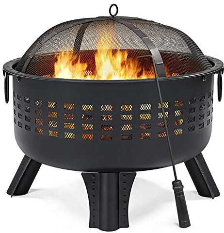 MIHTRA Brasero Rond pour Jardin extérieur, Braséro de Jardin à Bois Chauffage extérieur Acier Foyer Rond,brasero de Barbecue, cheminée 3 en 1 en Fer pour terrasse et Barbecue