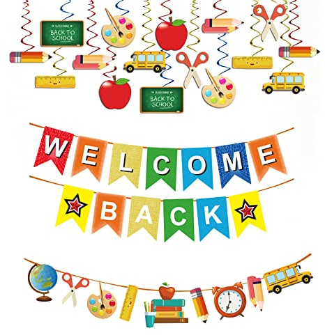 CLDURHGEWelcome Back Banner Letras decorativas Banderín Guirnalda 5M Welcome Back Banner para fiesta Festival Celebración Regreso a la escuela Decoración Actividades familiares Banner Decoración