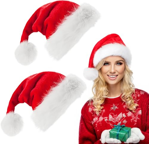 Micacorn Weihnachtsmann Hüte, 2 Stück Rot Weihnachtsfeier Hut Verdicken Weihnachtsmann Hut Unisex Dicker Plüsch Hut Weihnachts Santa Hut für Weihnachten Neujahrsgeschenk Dekorationen