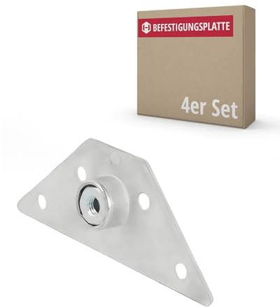 Gedotec Placa de montaje para patas de muebles de metal, 4 unidades, placas de montaje para atornillar, conector de patas de mesa de acero galvanizado, placa triangular con rosca M8, mecanismo de