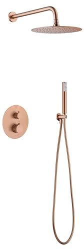 Mice - Set doccia termostatica da incasso a parete, kit termostatico doccia incasso 2-vie - rubinetteria bagno SERIE LINE colore oro rosa spazzolato