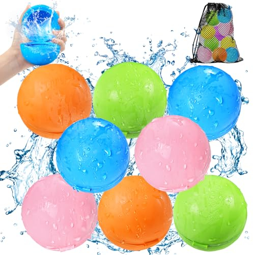 SOPPYCID 8 StüCk Wasserbomben Wiederverwendbar Pool Spielzeug,Wasserbomben SelbstschließEnd Wasserballons Wiederverwendbar FüR Wasserspielzeug Party,wasserspielzeug Pool,Wasserspielzeug Kinder Outdoor