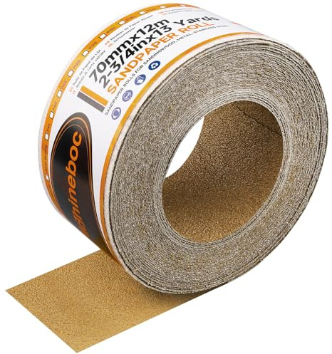 Shineboc 12 m x 70 mm rulle sandpapper med kardborreband, sandpapper med aluminiumoxid för slipning, polering och avrostning, 60 kornighet