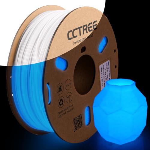 CCTREE Glow in the Dark PETG 3D Drucker Filament 1,75 mm, Maßgenauigkeit +/- 0.03mm, 1kg Spule (2.2lbs), für FDM 3D Drucker, Luminous Blau