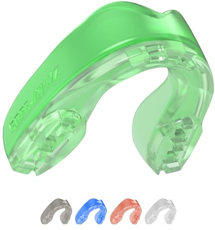 SAFEJAWZ Mouth Guard, Elements Dual Layer Mouthguard for Youth with Case, Easy Fit Remoldable Mouthpiece for Football, Boxing, Lacrosse, Basketball & All Contact Sports (Kids <11 Years, Earth Green)