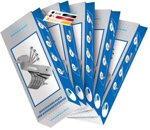 Pegboard - 5 x Set Halterung für Heizkörperverkleidung aus 2 mm Stahlblech verzinkt für Rippenheizkörper und Röhrenheizkörper, Befestigungssatz mit 4,5 cm Breite zum Einhängen - Made in Germany