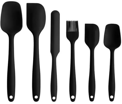 Silikon-Küchenutensilien-Set, Silikon-Spatel-Set 6-teilig, hitzebeständig bis 204°C, vielseitig, Schwarz