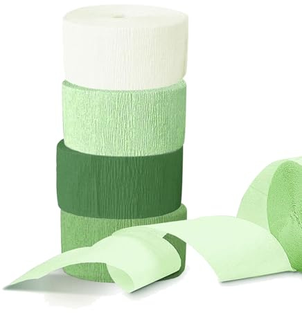 FEADBYT 8 Rotoli Carta Crespa, Verde Chiaro, Verde, Verde Scuro, Bianco, per Feste, per Decorazioni di Feste, Decorazioni di Compleanno, 4,5cm x 25m