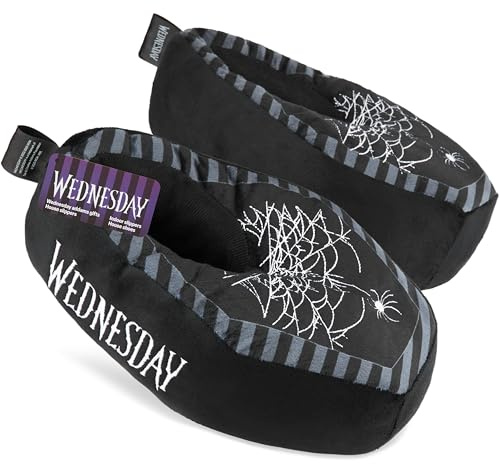 Wednesday Slippers for Girls Teens, 3D Plush House Slippers Non Slip Sole, Slip On Coffin House Shoes, Gothic Gifts for Girls