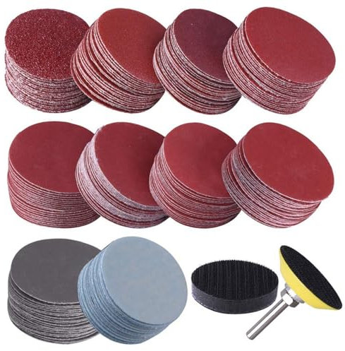 Lot de 201 disques abrasifs de 50 mm, 5 cm, Grain 80-3000, avec Tampon de Polissage abrasif de 2,5 cm, Tige de 6,35 mm, pour Ponceuse rotative, Marron, Mixte