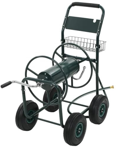 Chariot Enrouleur de Tuyau D'arrosage, Chariot en Acier avec Panier et Roues Antidérapantes en Caoutchouc, Rangement organisé pour Tuyau de 75 M, Empêche Les Torsions et Les