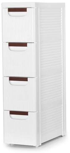AOZBZ Nischenschrank schmal mit Rollen, Nischenregal 19cm breit, ischenwagen mit 4 Schubladen, Badrollwagen, Toilettenschrank, für Bad, Klassenzimmer, Studio & Salon, Weiß, 42 x 19 x 74 cm