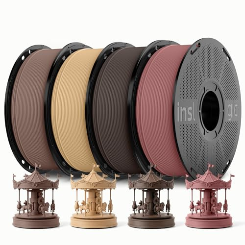 Inslogic PLA WoodFill Filament 1,75mm pour imprimante 3D, lot de 4 kg, multicolore, texture bois véritable, impression rapide (Érable + Bois naturel + Noyer + Cerisier)