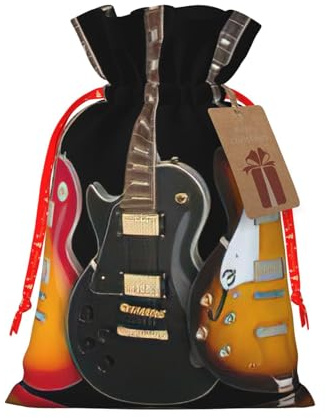 Bolsas de regalo con cordón de Navidad con estampado de guitarra eléctrica, saco festivo de Navidad, fiesta de cumpleaños, embalaje de regalo