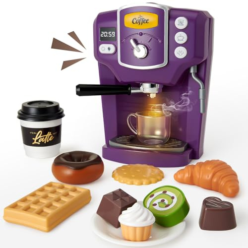 Cafetera para Niños con Sonido & Luz & Función de Agua & Postres Simulados - Juguete de Juego de rol - Regalo de Cumpleaños para Niñas y Niños a Partir de 3 Años