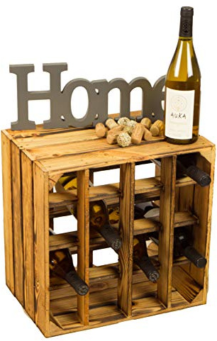Kistenkolli Altes Land Geflammtes Weinregal aus Holz für bis zu 16 Flaschen 40x40x27 cm Wein Regal | Flaschenregal