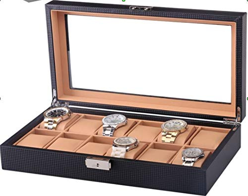 Mr Maestro Relojero - Vitrine für 12 Uhren | Innen Camel Kunstleder | Kapazität für 12 Uhren, Schwarz, Groß | Perfekte Geschenkidee