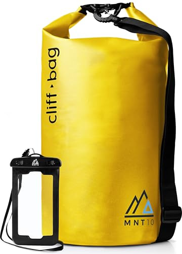 MNT10 Dry Bag “Cliff-Bag” in 20L, 30L, 40L I Drybag Rucksack für SUP, Kanu, Kajak I Wasserdichter Packsack mit Schultergurte I Seesack wasserdicht I + GRATIS wasserdichte Handyhülle (Gelb, 40L)