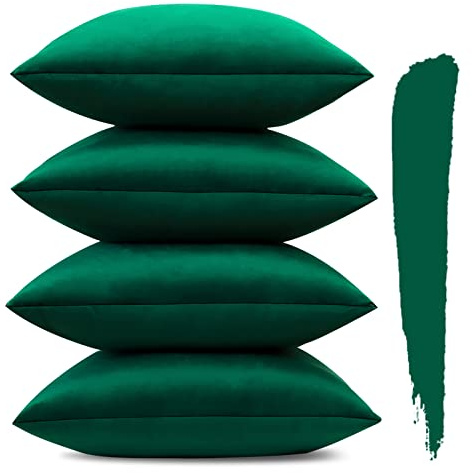 Sungeek 4er Set Samt Kissenbezüge 45x45 cm, Dekorativ Zierkissenbezüge Weich Kissenbezug Dekokissen Sofakissen Couchkissen Deko Bezug Kissenhülle für Sofa Schlafzimmer Wohnzimmer (Grün)