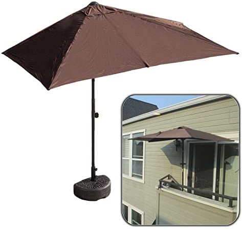 250x130cm Ombrellone Rettangolare da Parete Ombrellone a Mezzaluna da Terrazza e Giardino for Muro con Regolabile in Altezza, Include Base (Color : Naturale)