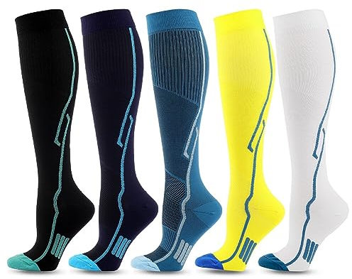 Uposao 5 Paar Kompressionsstrümpfe Damen Und Herren Kompression Socks Bunte Compression Socks Stützstrümpfe Für Reise, Sport,Laufen